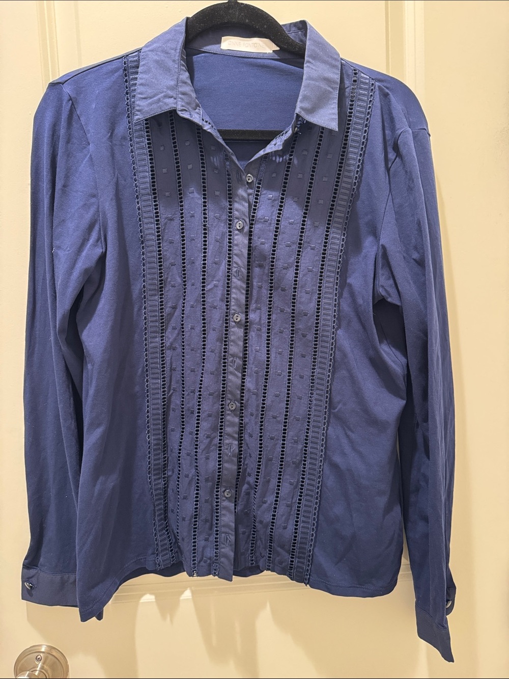 Anne Fontaine Womens Button Down Navy Blue Top Cotton Size EUR 44